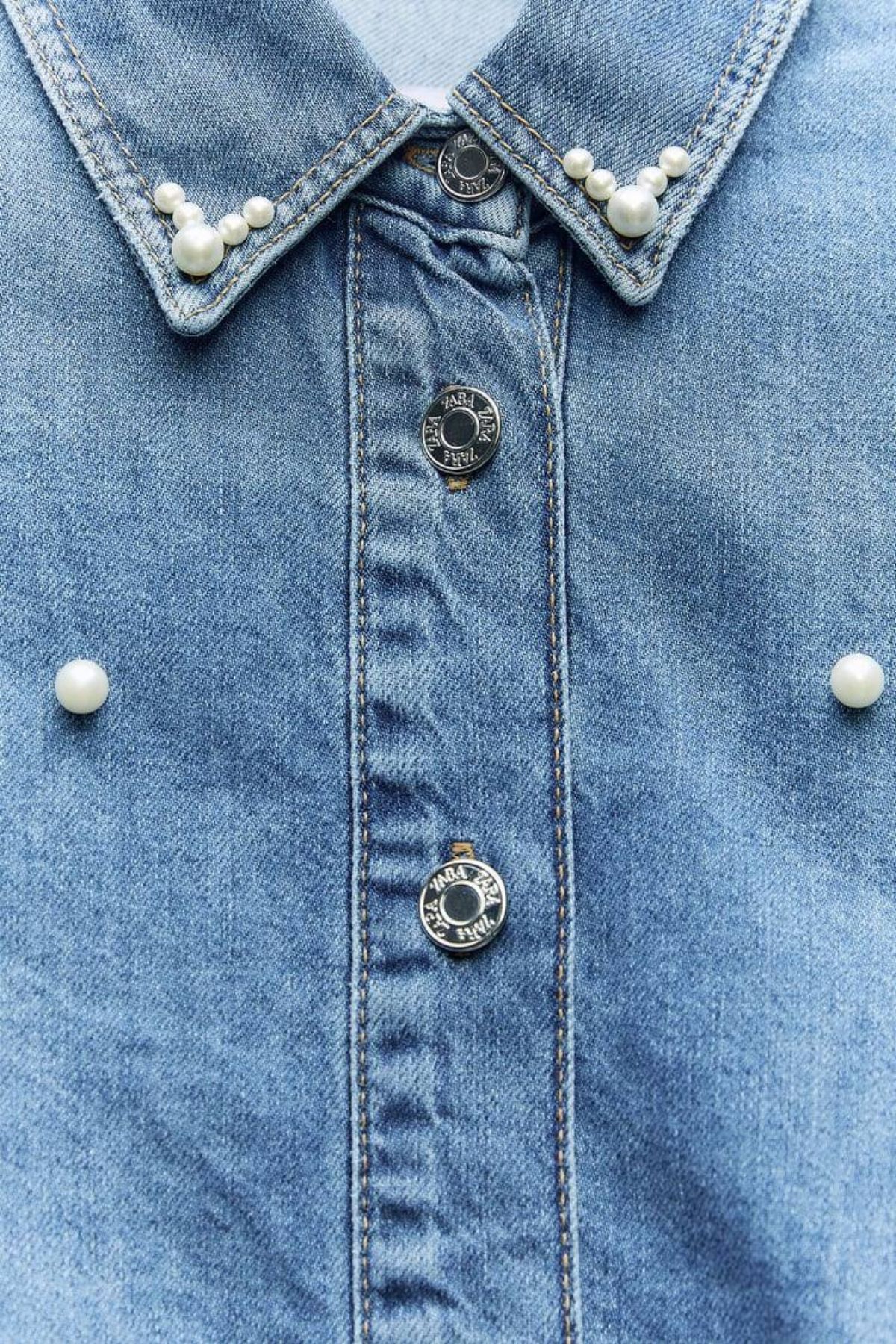 GoGoTrendy Kot İnci Detaylı Gömlek