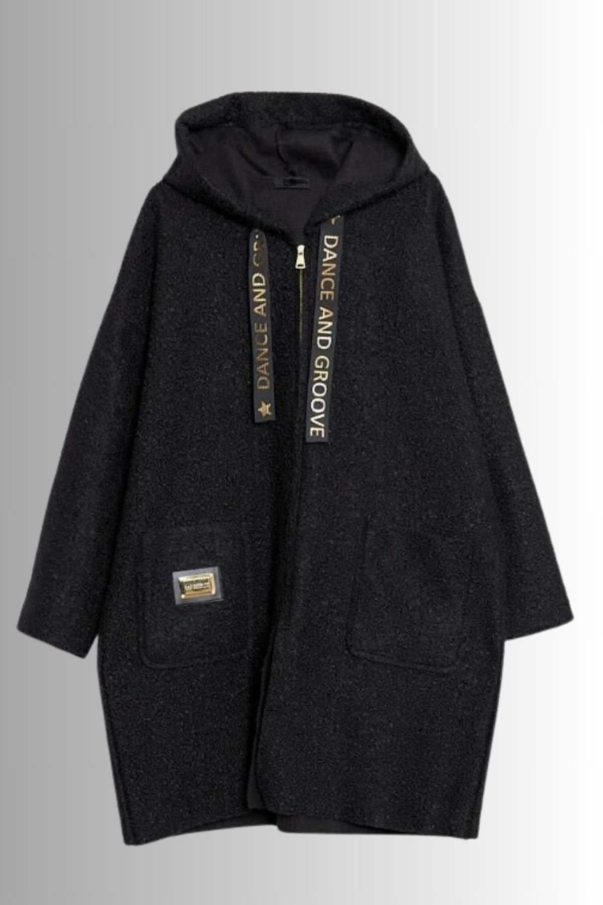 GoGoTrendy Kadın Siyah Kapüşonlu Uzun Kaban