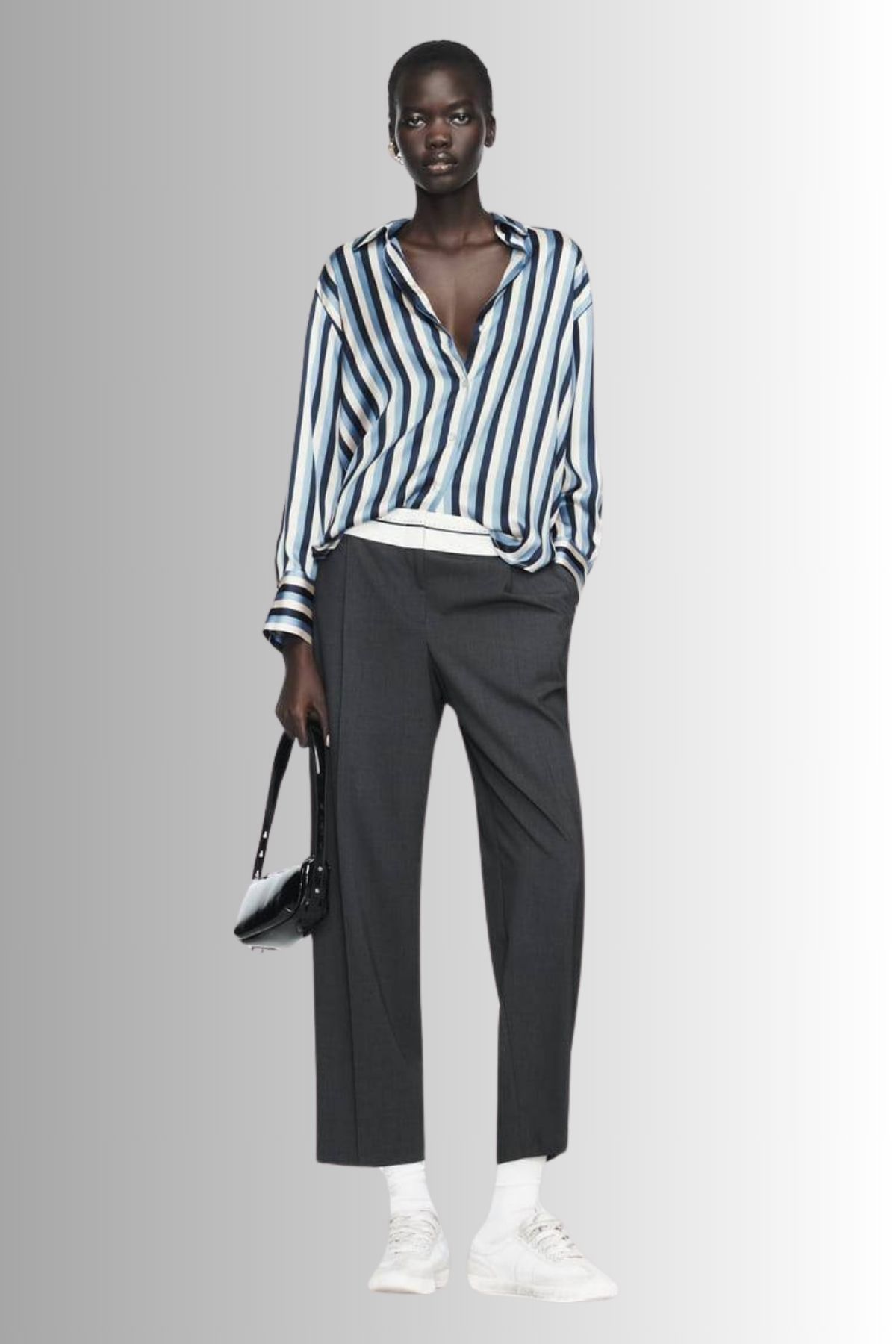 GoGoTrendy Saten Çizgili Gömlek 2 Renk