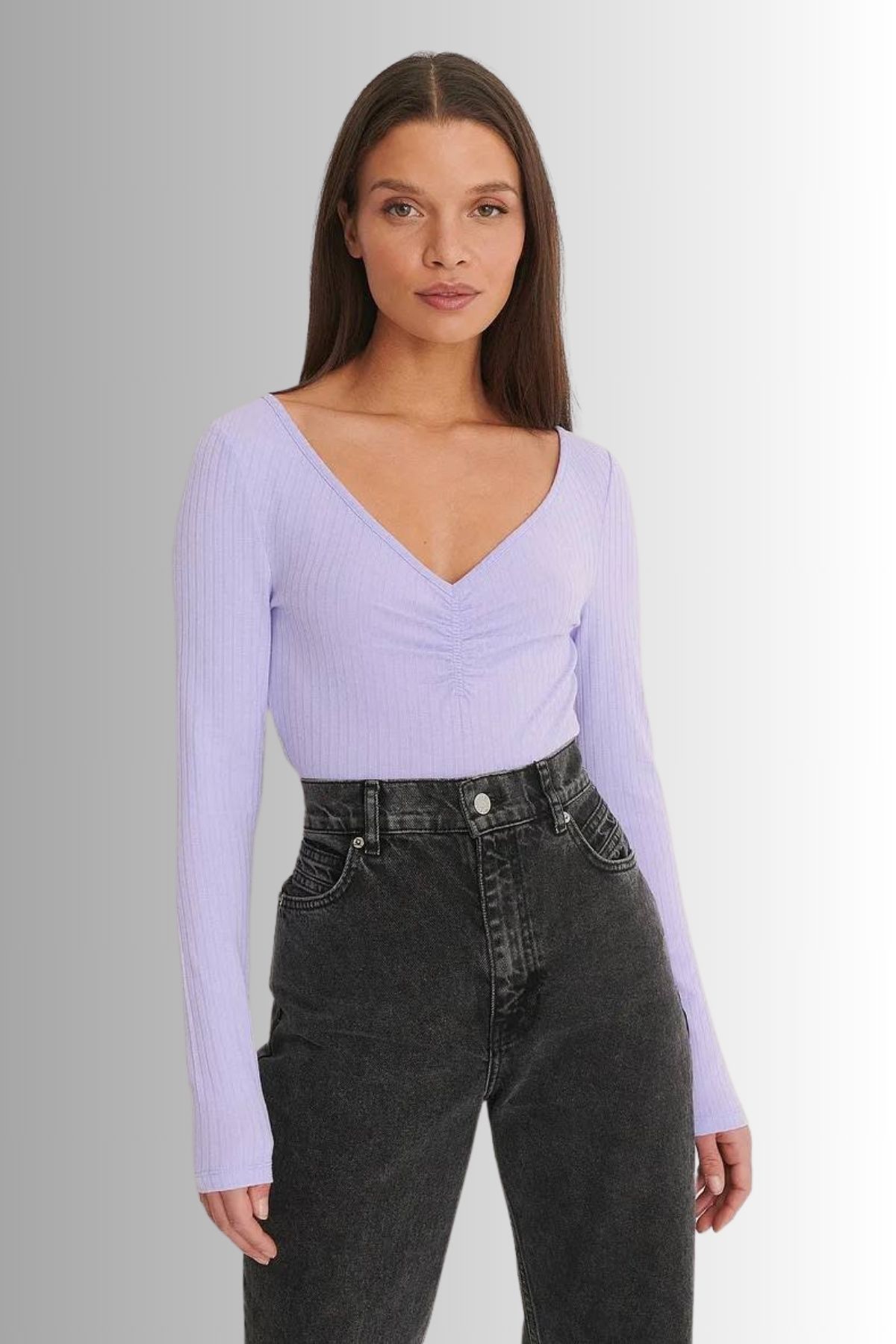 GoGoTrendy V Yaka Basic Uzun Kollu Body/Bluz